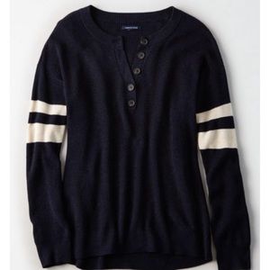 American Eagle Navy Varsity Stripe Knit Sweater